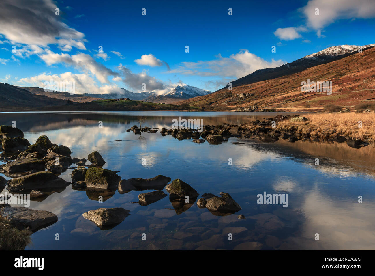 Snowdon da tutta Llyn Mymbyr, Galles Foto Stock