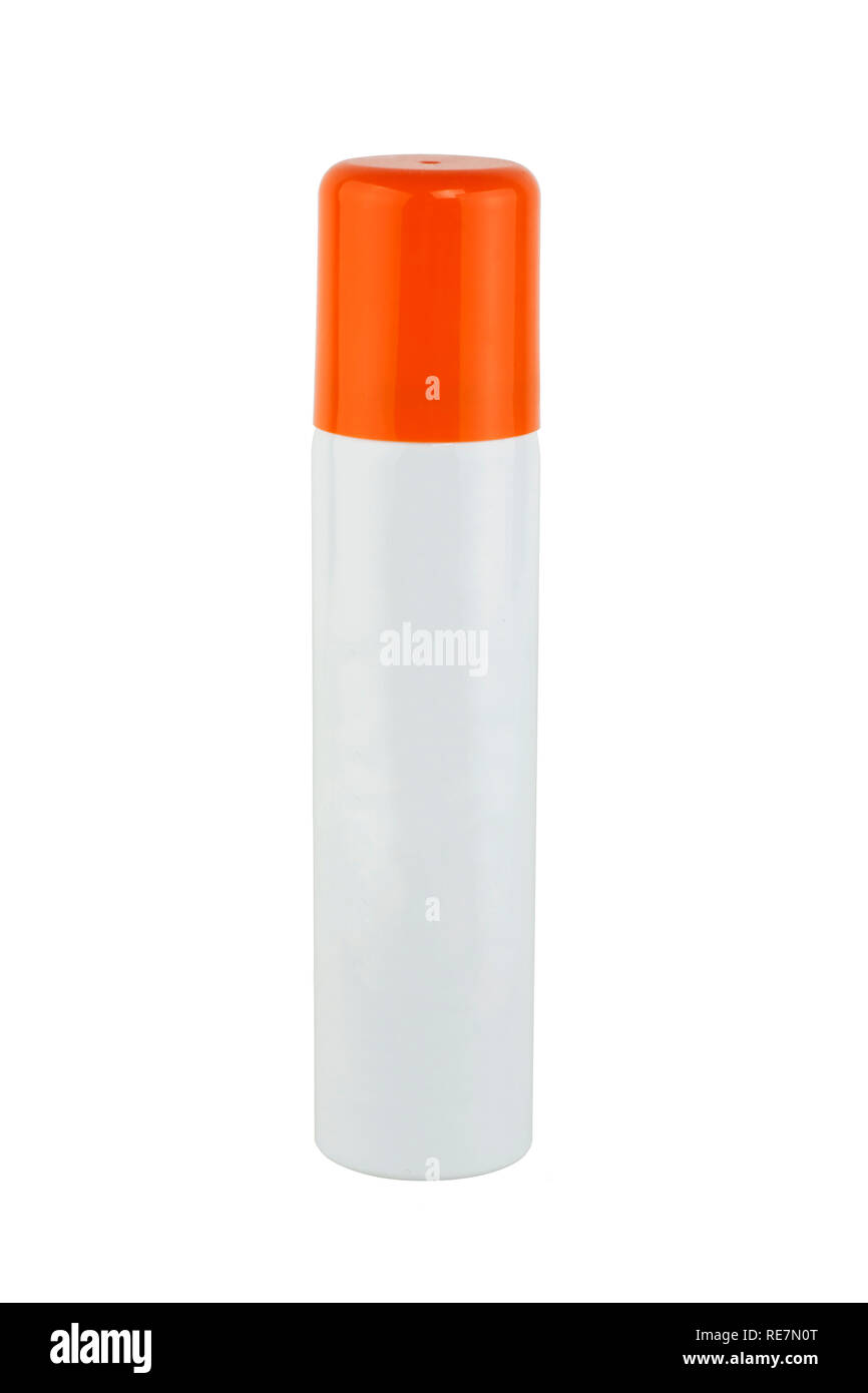 Deodorante Spray bianco può, isolato su sfondo bianco Foto Stock