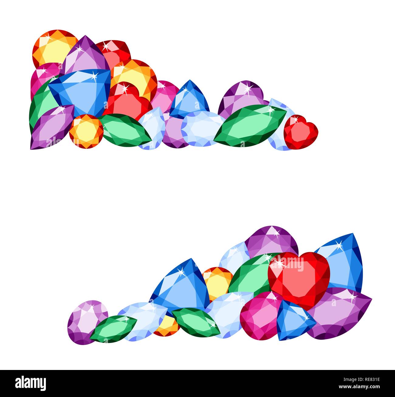 Le gemme. Raccolta di gemme diverse con spazio per testo ametista e quarzo citrino, rubino e topazio. Illustrazione di vettore isolato su sfondo bianco. Illustrazione Vettoriale