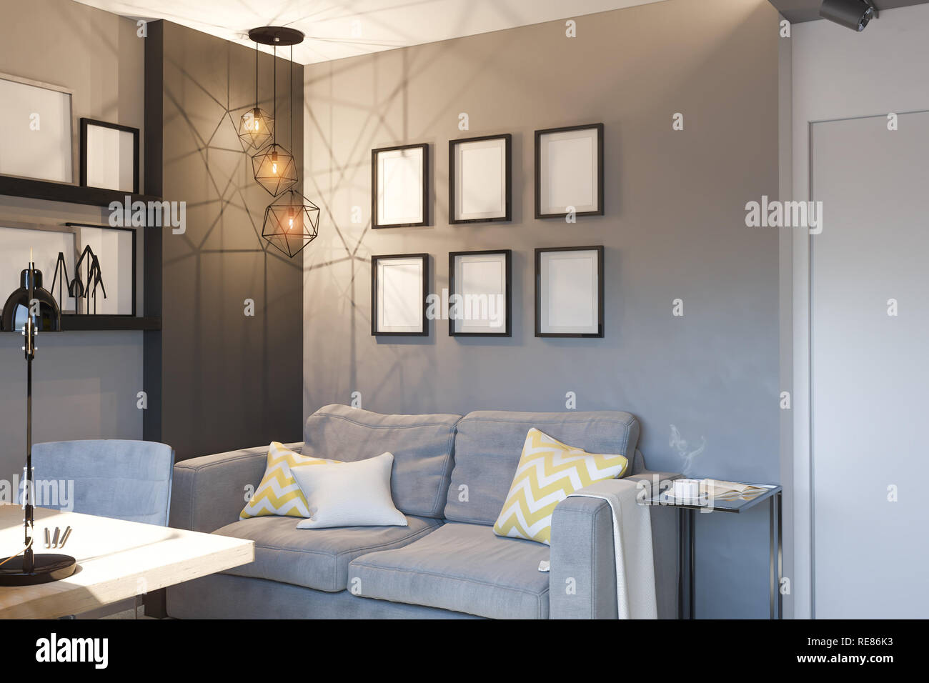 3d illustrazione del concetto di design interno per home office Foto Stock