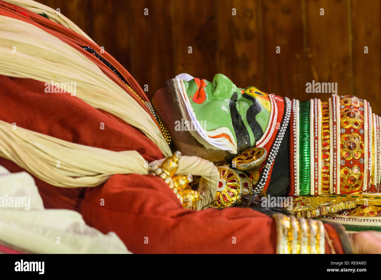 Gioco tradizionale / danza, Kerala Kathakali prestazioni, Cochin, Kochi, Kerala, India Foto Stock