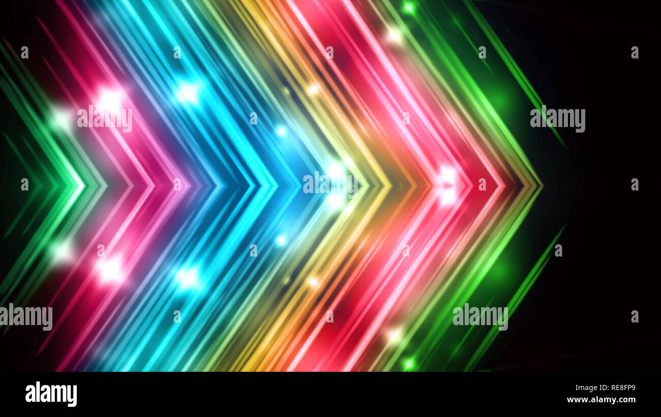 Rainbow linee lucenti come freccia, linee decorative per lo sfondo, computer generato astrazione, 3D sfondo Foto Stock