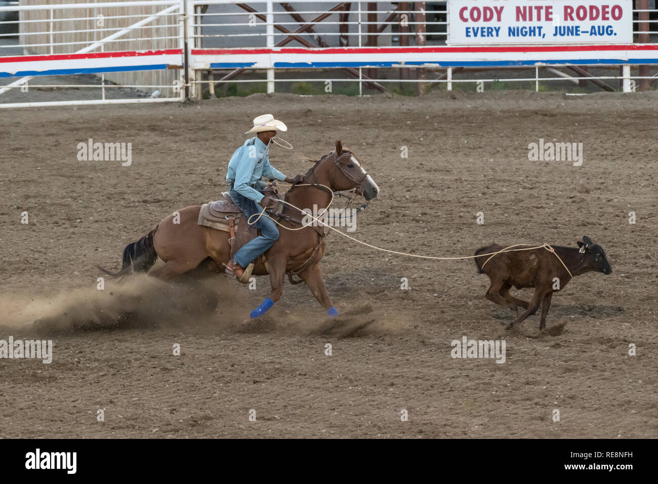 CODY, Wyoming - Giugno 29, 2018: Cody Stampede Park arena. Cody è il Rodeo Capitol del mondo. Il 2018 segna l'ottantesimo anniversario di spettacoli notturni. Foto Stock