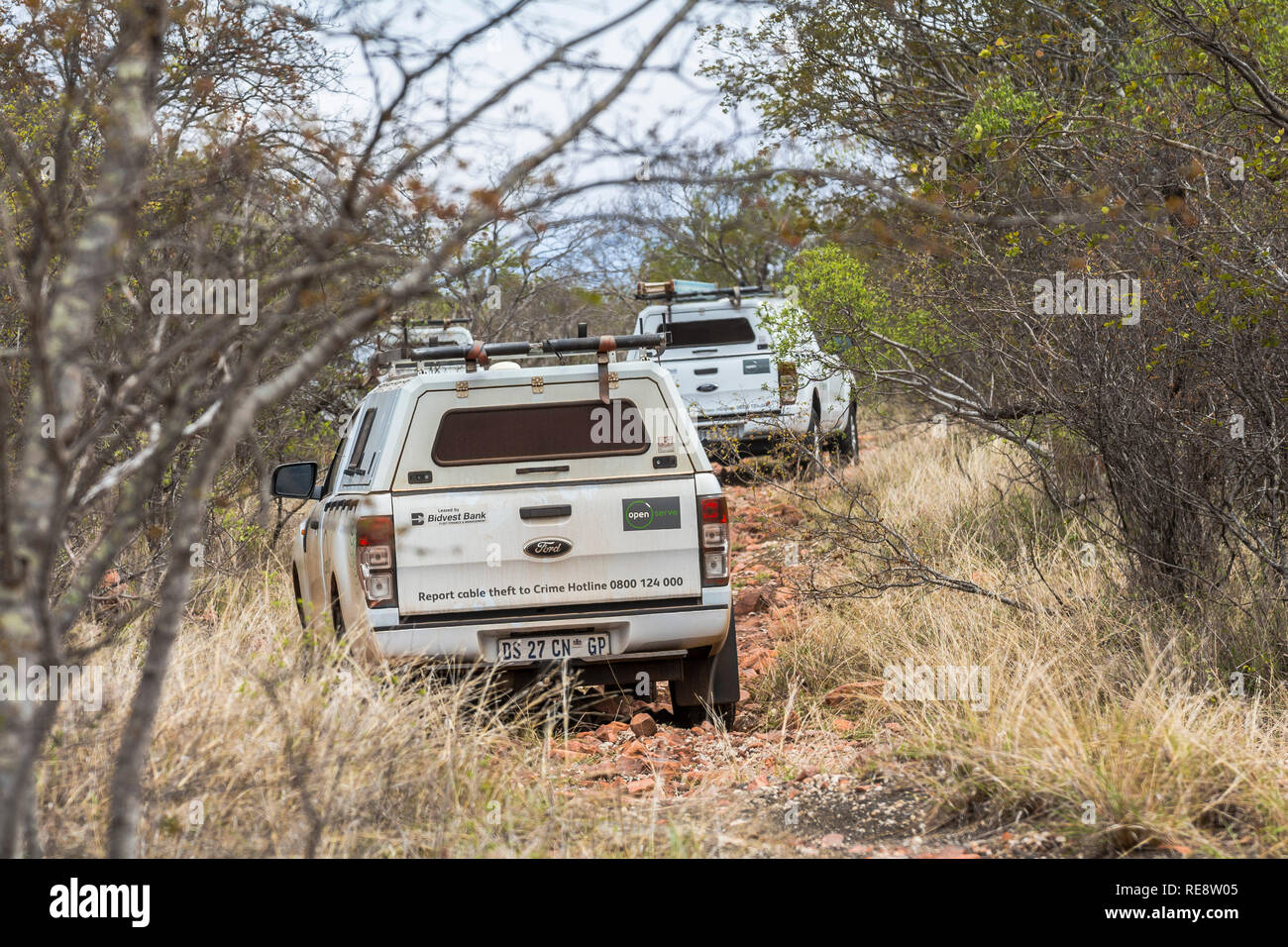 Offroad veicoli ranger nel parco di Kruger Sud Africa Foto Stock