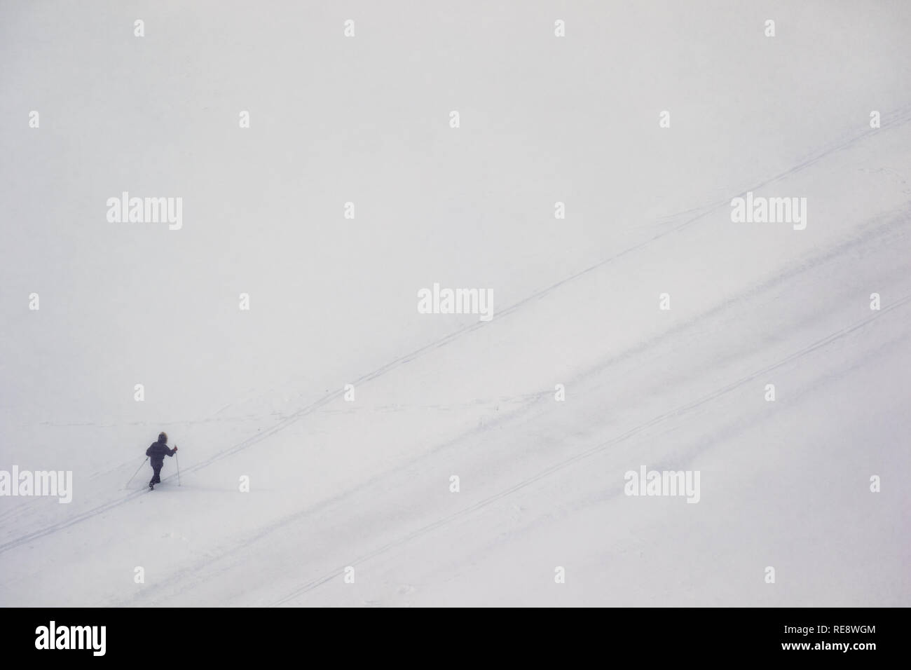 Sciatore su freddo giorno con un sacco di neve a Stoccolma Foto Stock
