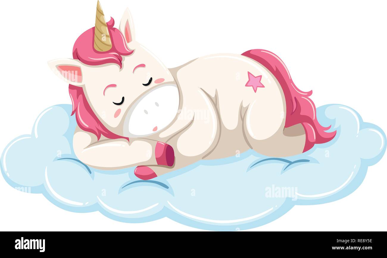 Unicorn dormire sul cloud illustrazione Illustrazione Vettoriale