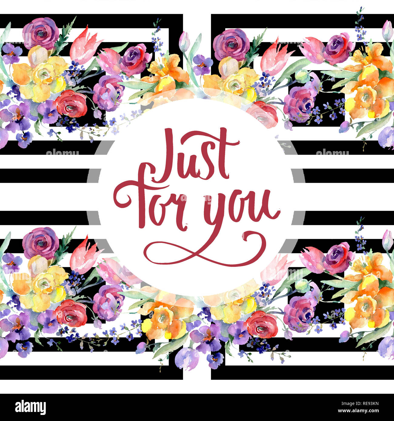 Giallo e rosso bouquet floreale di fiori di botanica. Acquerello illustrazione dello sfondo impostato. Bordo del frame ornamento square. Foto Stock