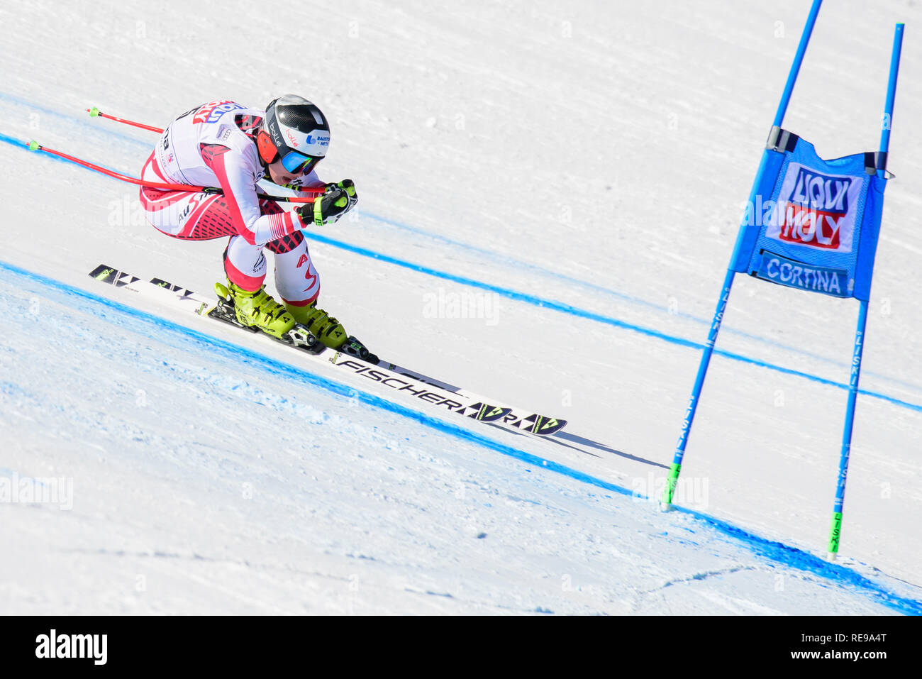 Cortina d'ampezzo, Italia. Xx gen, 2019. Nicole Schmidhofer dell'Austria in azione durante la Audi FIS Coppa del Mondo di Sci Alpino Femminile Super-G su gennaio 20, 2019 a Cortina d'Ampezzo Italia. Credito: Rok Rakun/Pacific Press/Alamy Live News Foto Stock