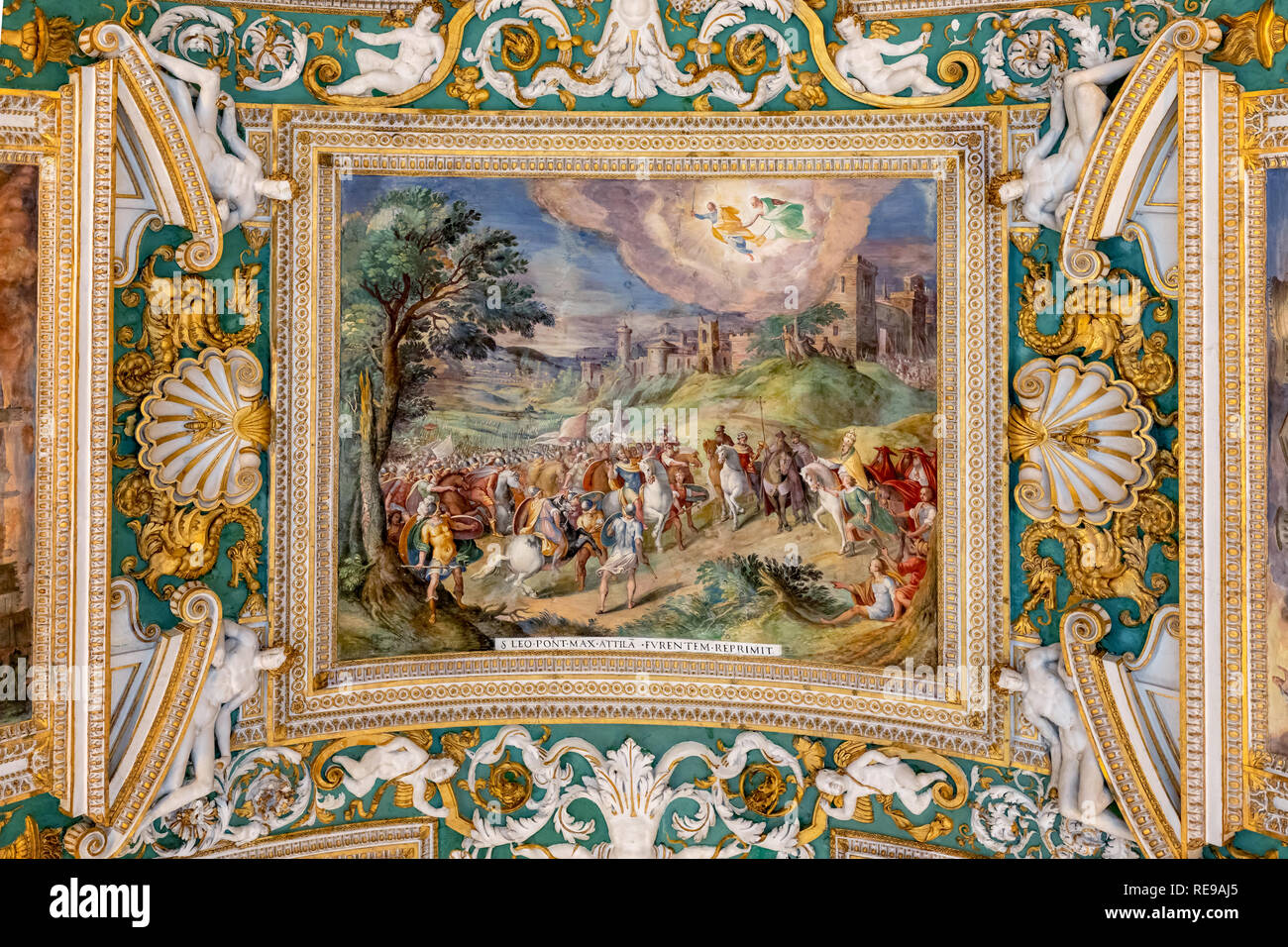 Dipinti sul soffitto della galleria di mappe, il Museo del Vaticano, Città del Vaticano, Roma, lazio, Italy Foto Stock