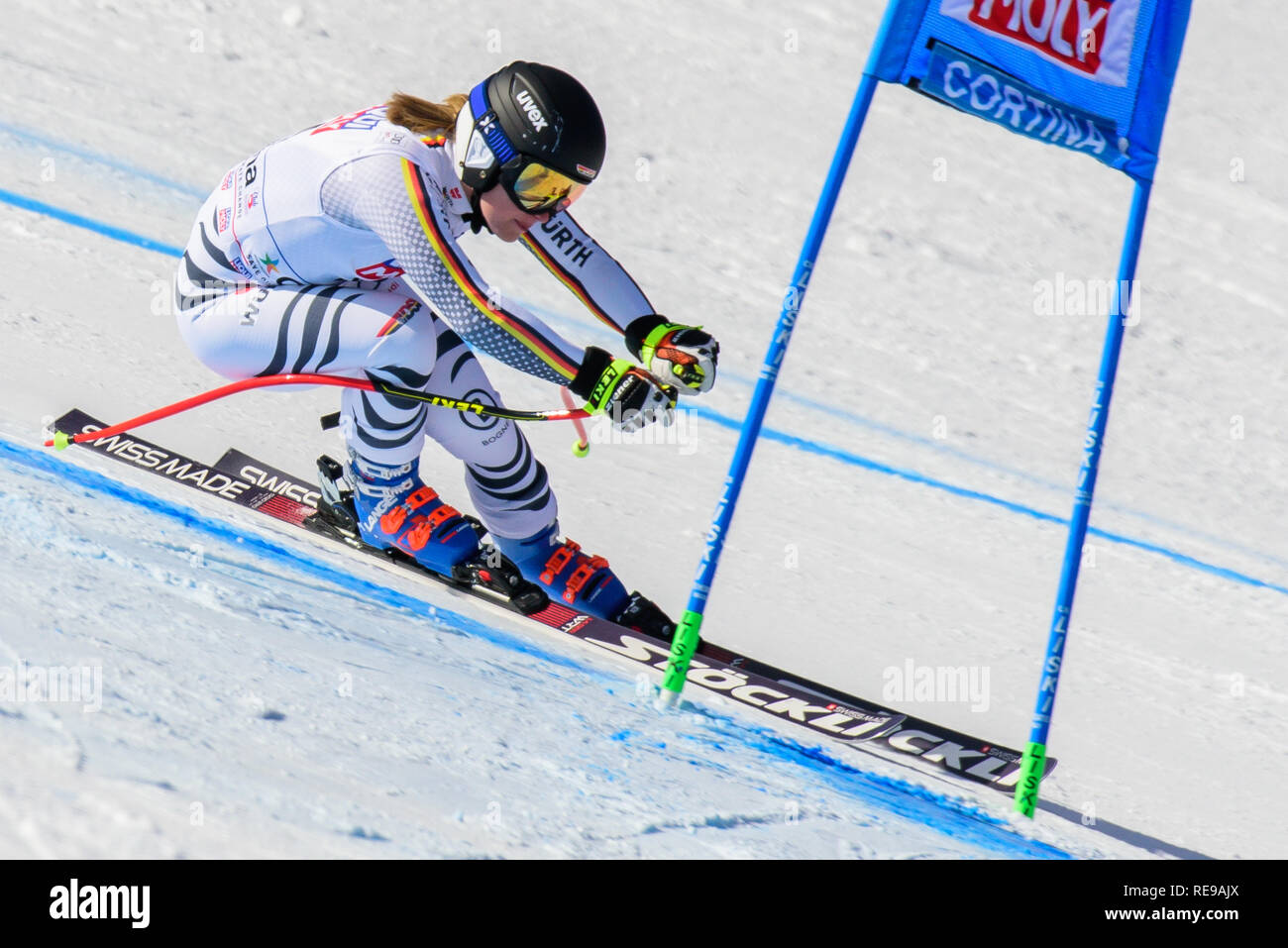 Cortina d'ampezzo, Italia. Xx gen, 2019. Patrizia Dorsch della Germania in azione durante la Audi FIS Coppa del Mondo di Sci Alpino Femminile Super-G su gennaio 20, 2019 a Cortina d'Ampezzo Italia. Credito: Rok Rakun/Pacific Press/Alamy Live News Foto Stock