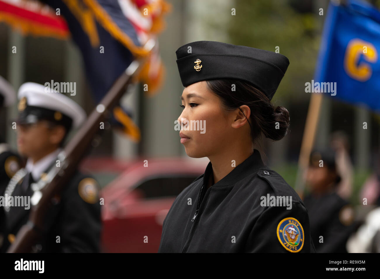 Houston, Texas, Stati Uniti d'America - 11 Novembre 2018: gli eroi americani Parade, membri della Willim P. Clements Navy JROTC da Sugar Land, Texas Foto Stock