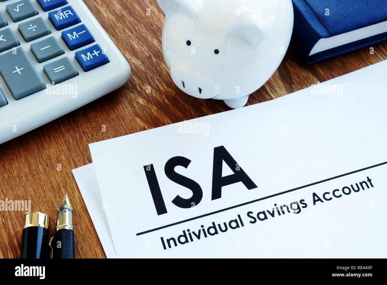 Documenti su ISA singolo Conto di risparmio e penna. Foto Stock