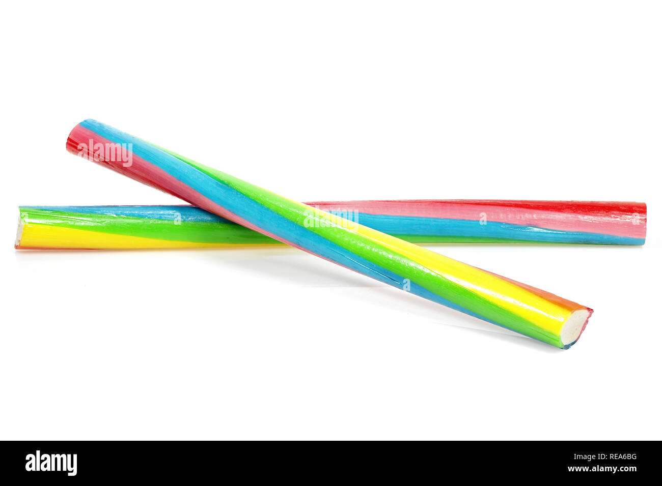 Candy sticks isolati su sfondo bianco Foto Stock