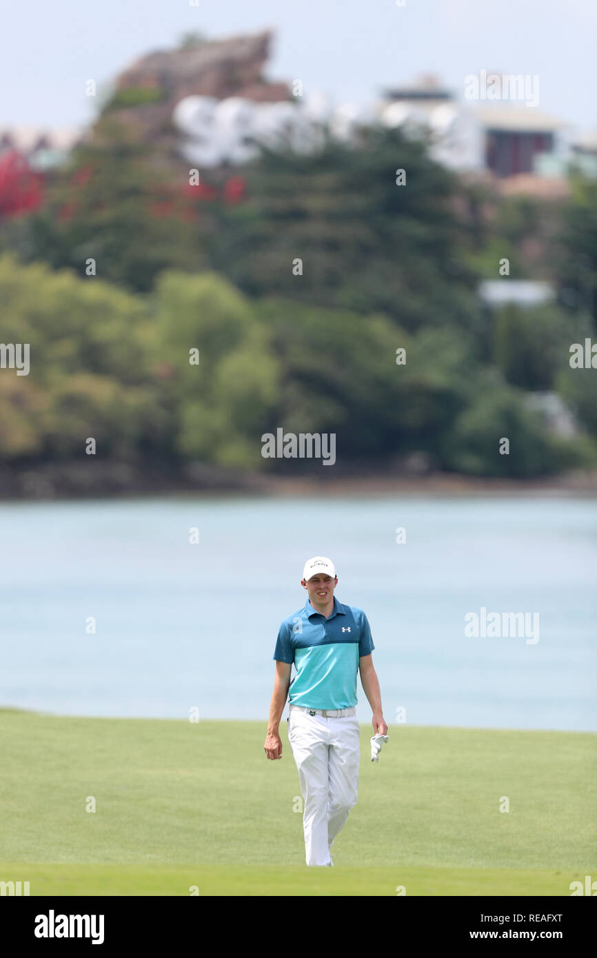 Singapore. Xx gen, 2019. Matteo Fitzpatrick di Inghilterra passeggiate lungo il fairway il quindicesimo foro durante il round finale del Singapore aperto al Corso Serapong, Sentosa Golf Club. Credito: Paul Miller/ZUMA filo/Alamy Live News Foto Stock