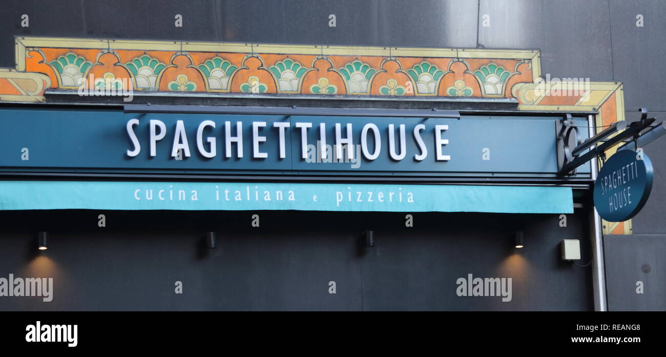 Spaghetti House il logo del marchio visto in Carnaby Street a Londra, Regno Unito. Foto Stock