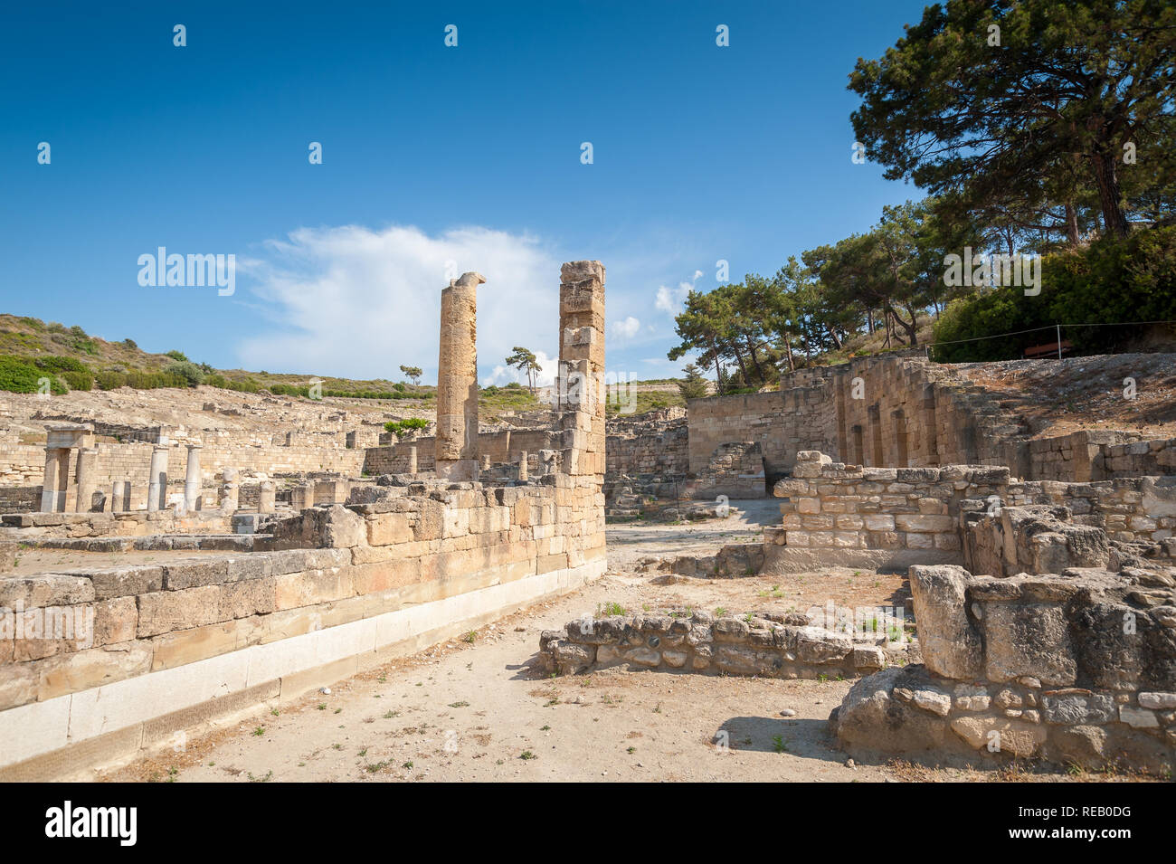 Resti dell antica città di Kamiros, città ellenistica menzionato da Omero, isola greca di Rodi. La Grecia. L'Europa. Foto Stock