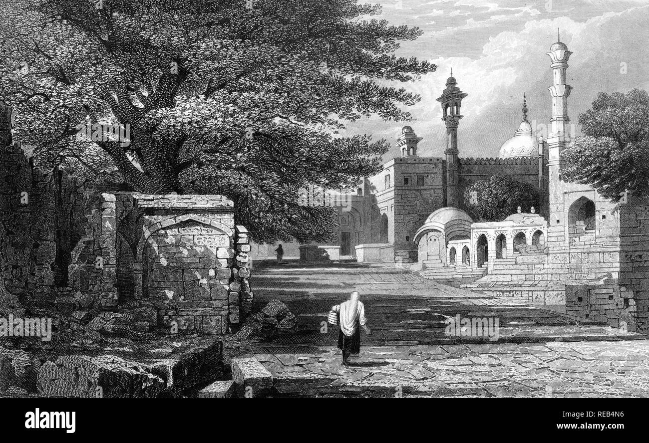 Aurungzebe della tomba o Rozah Rauzaa (Giardino del Paradiso), Khuldabad, India, 1832 Foto Stock