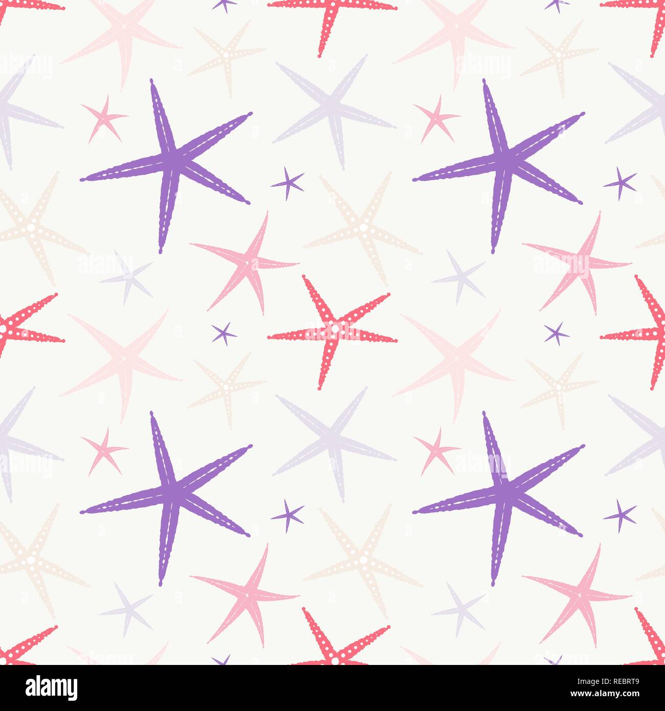 Modello senza cuciture con starfish su uno sfondo luminoso. Foto Stock