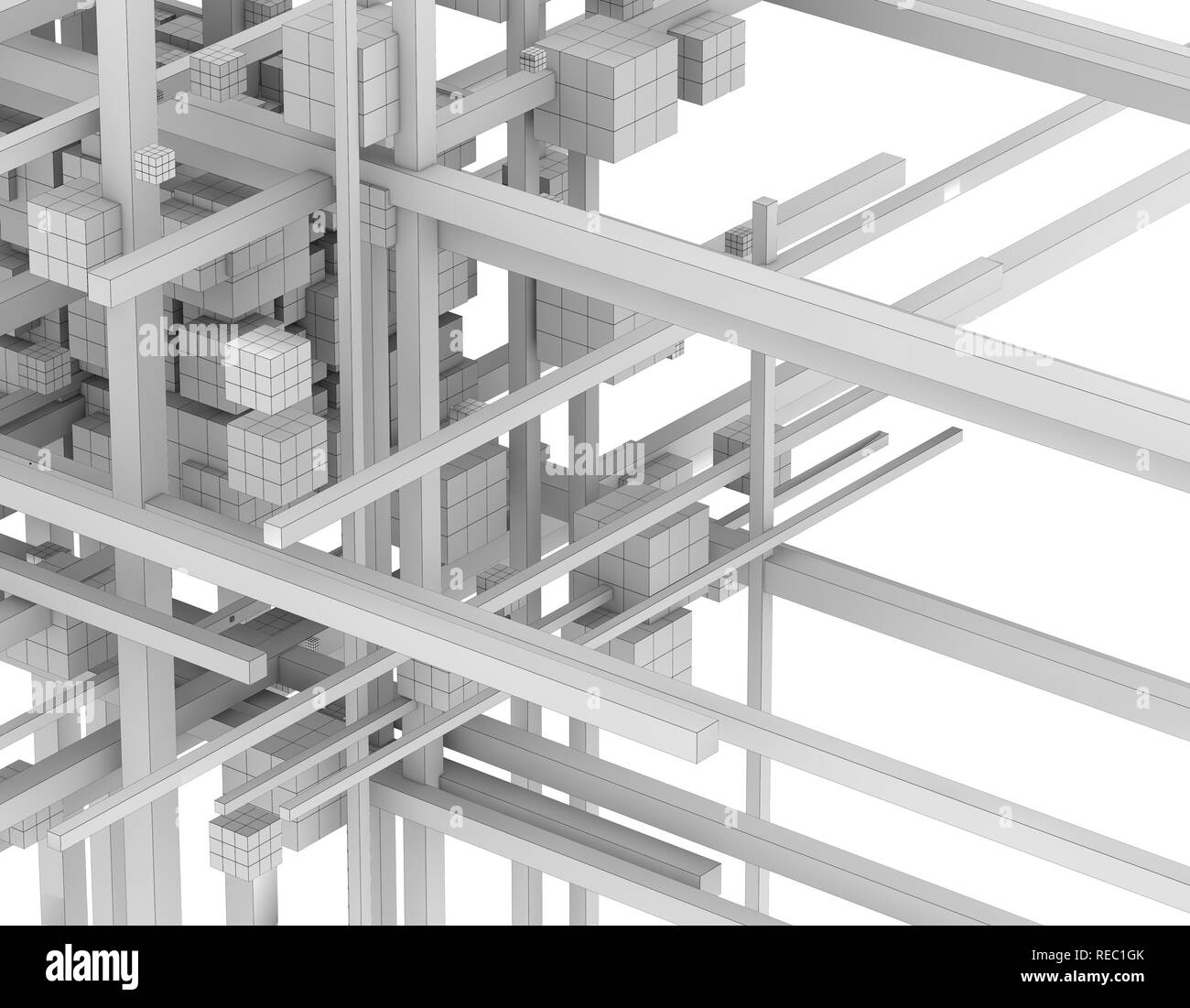 Attraversata a cubetti, spazio 3D connessione, la tecnologia del futuro Foto Stock