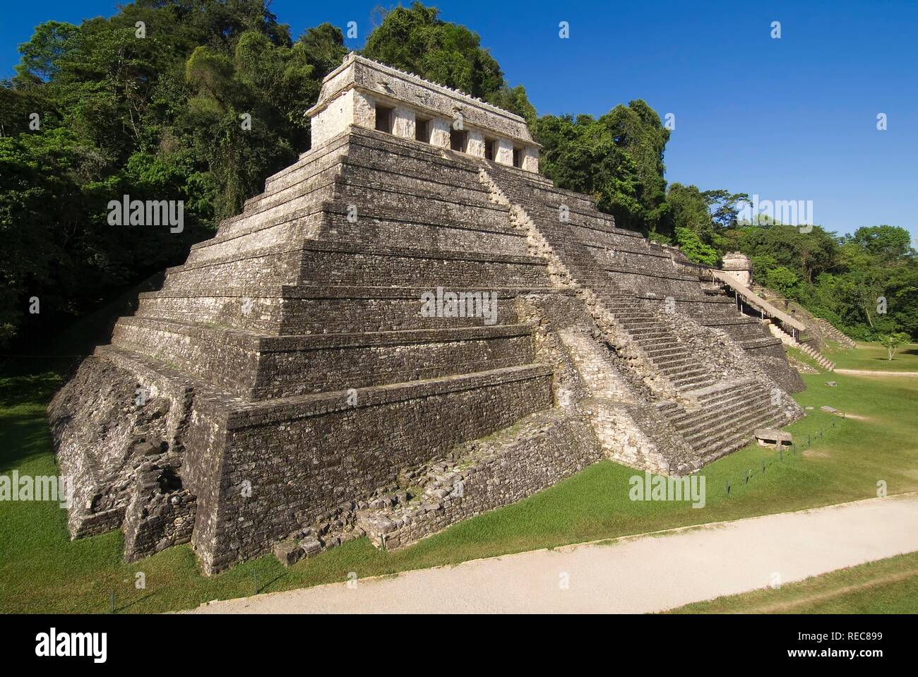 Palenque, Sito Patrimonio Mondiale dell'UNESCO, il Templo de las Inscripciones, Tempio di iscrizioni, Yucatan, Messico Foto Stock