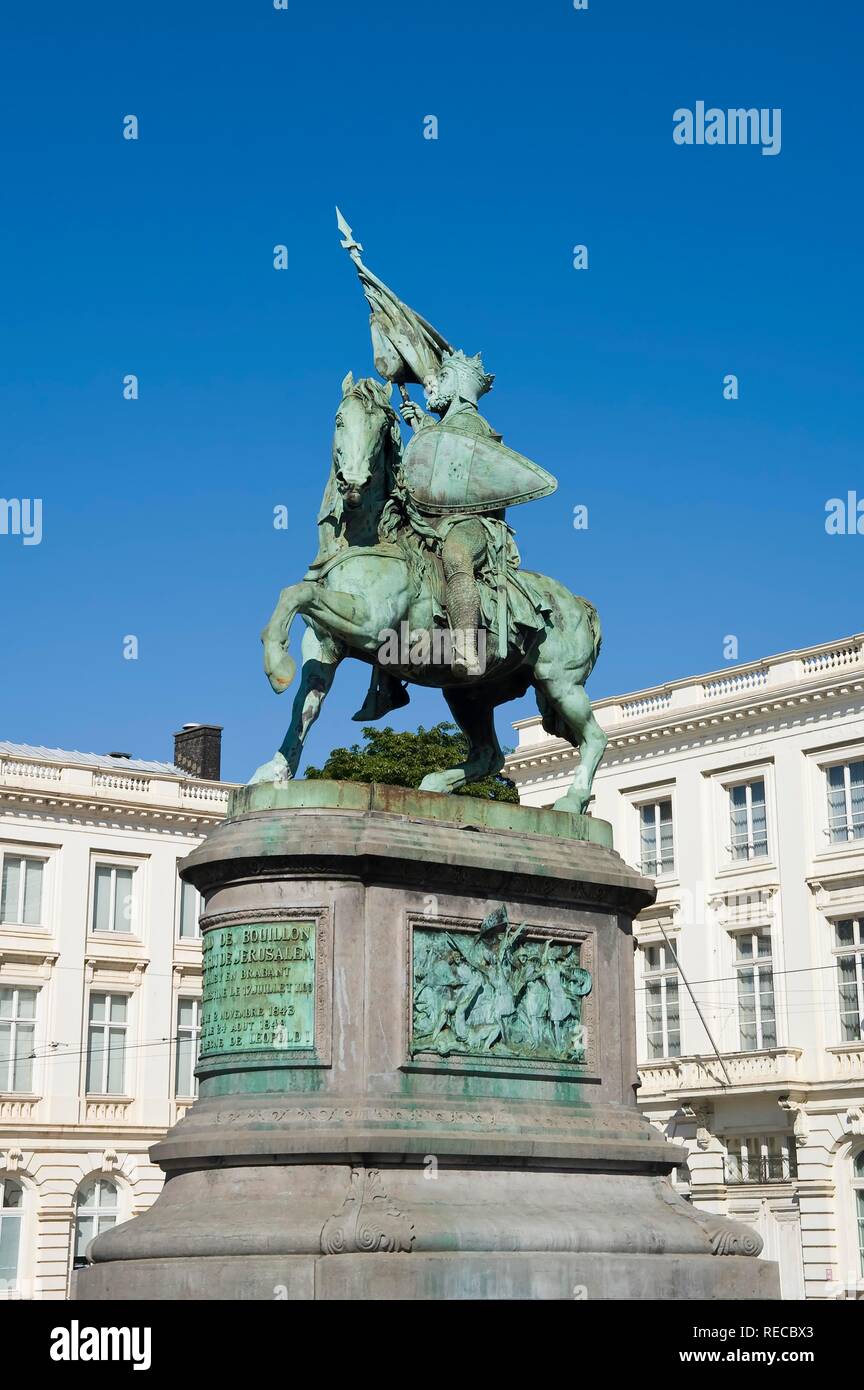 Place Royale, Godefroid de Bouillon statua, Bruxelles, Brabant, Belgio, Europa Foto Stock