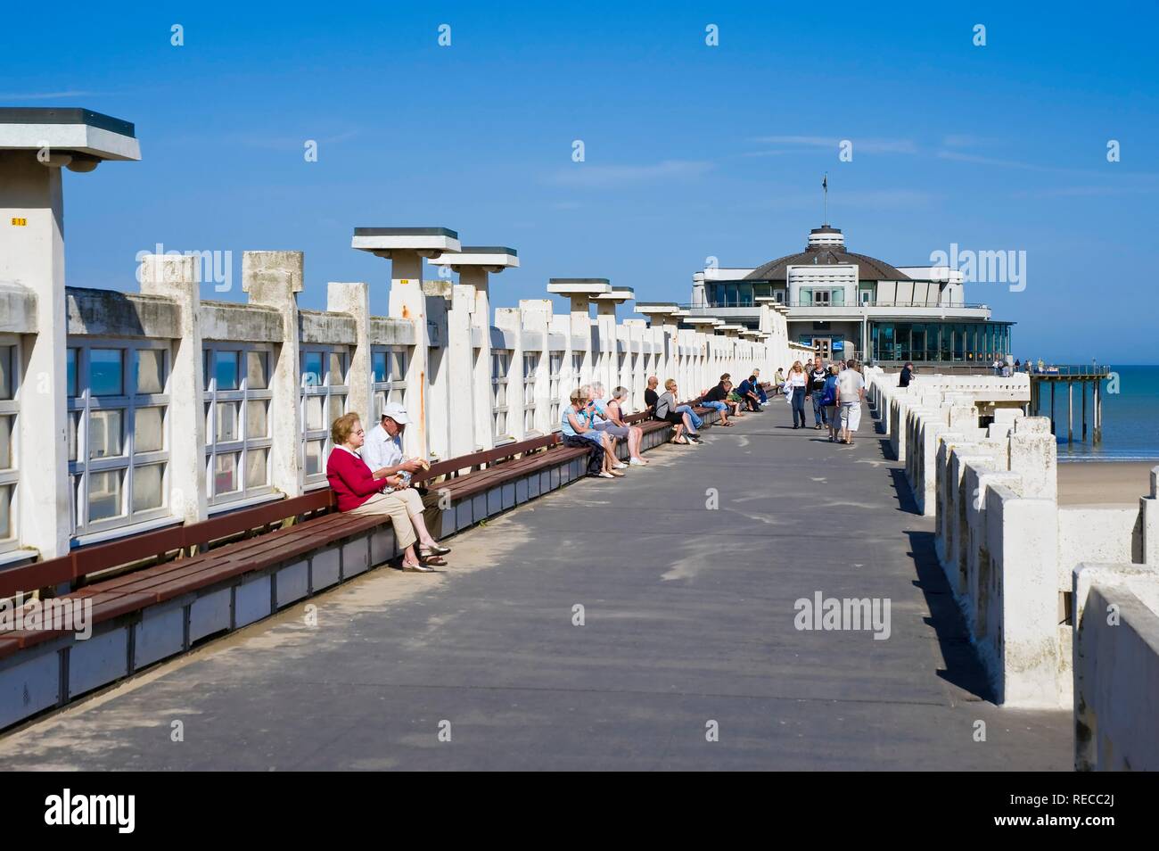 Blankenberge Pier, costa del Mare del Nord, Belgio, Europa Foto Stock