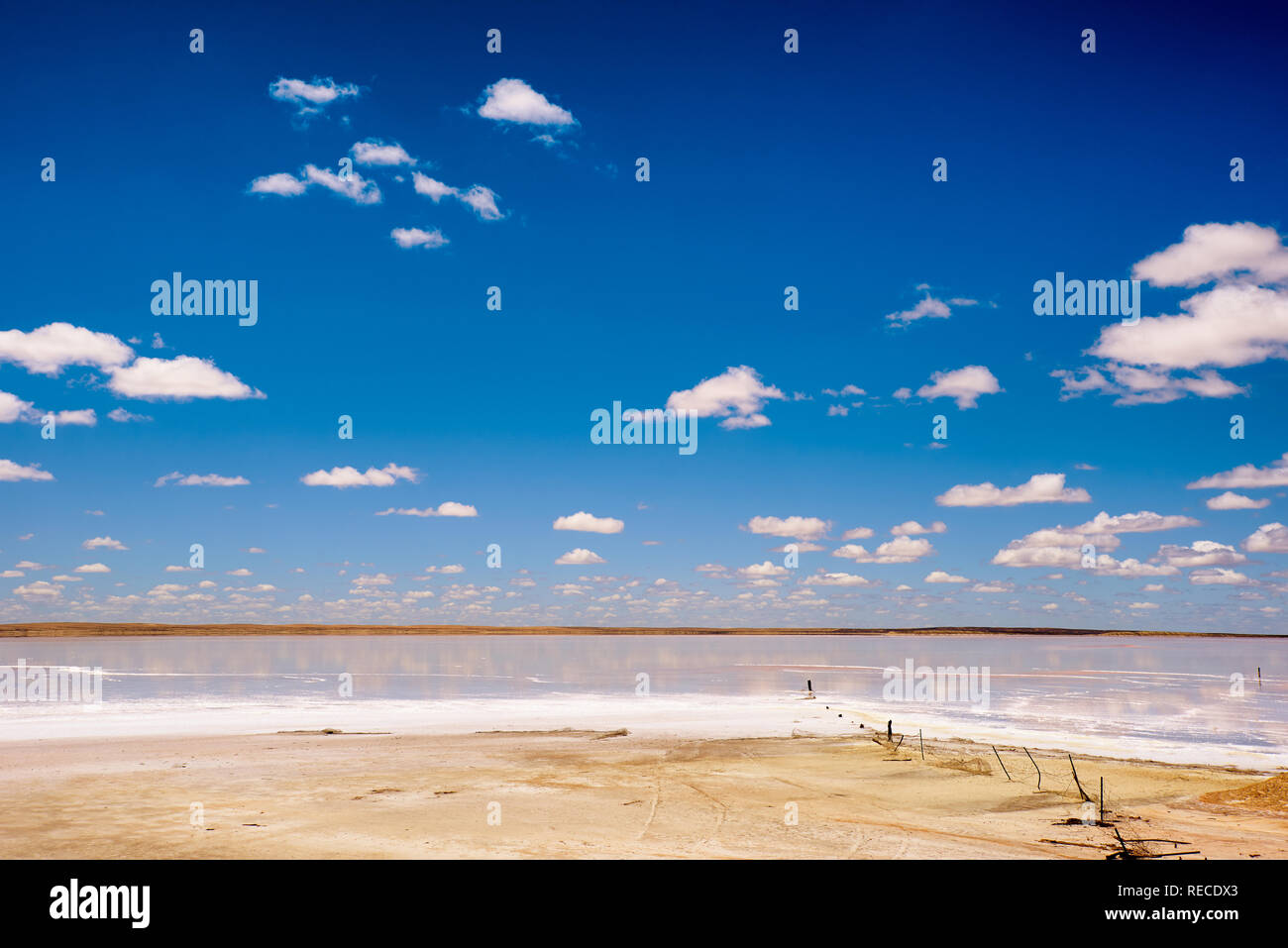 Tipico paesaggio intorno al bordo di molti laghi di sale in Australia. Questo è sull'estremità settentrionale del Lago di Tyrrell Foto Stock