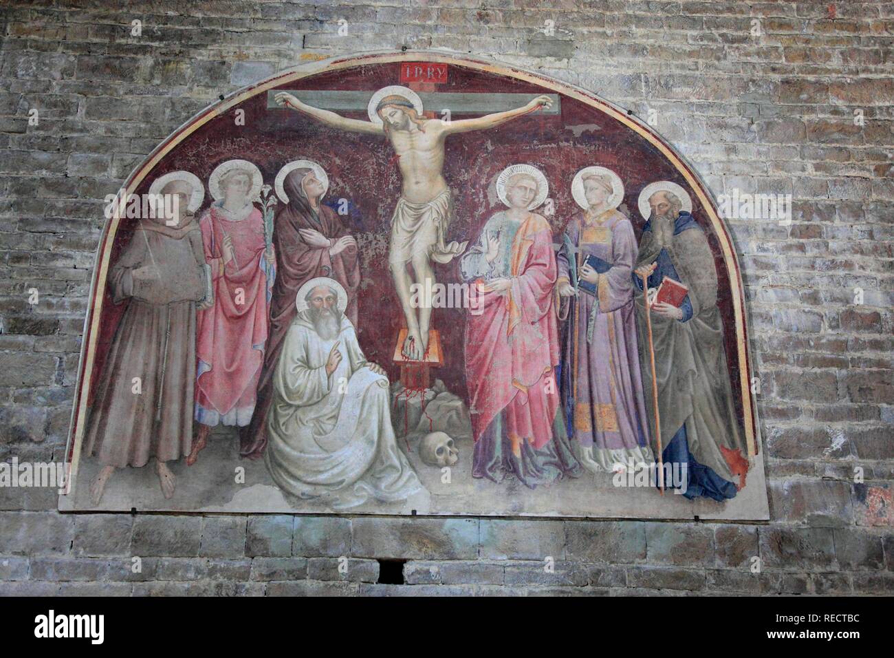 Gli affreschi della chiesa più antica fondata a Firenze, San Miato al Monte, Firenze, Firenze, Toscana, Italia, Europa Foto Stock