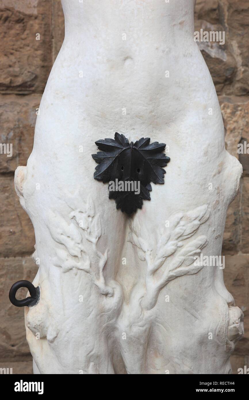 Statua femminile con la foglia di fico presso il Palazzo Vecchio Palazzo, Piazza dei Signori, Firenze, Toscana, Italia, Europa Foto Stock