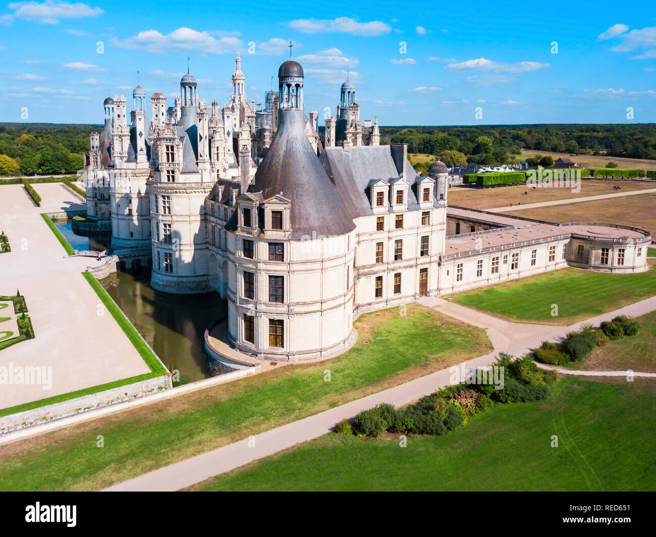 Chateau de Chambord è il più grande castello nella Valle della Loira, Francia Foto Stock