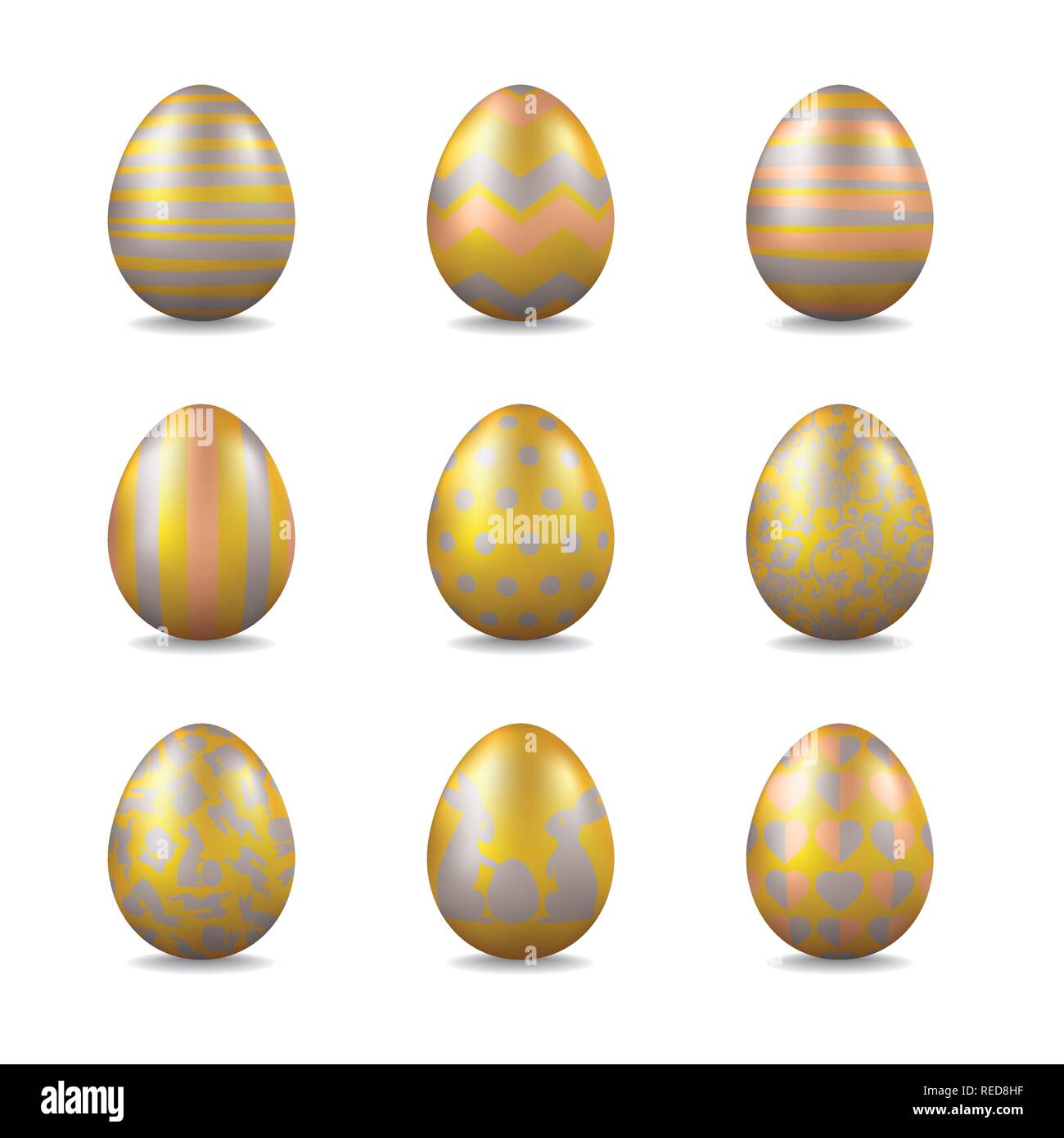 Raccolta di golden uova di pasqua con argento e bronzo patterns illustrazione vettoriale Illustrazione Vettoriale