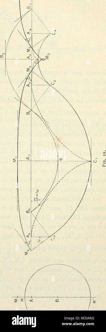 . Compte Rendu. La scienza; scienza -- Congressi. ÃD. COLLIGNON. Â La Promenade de deux FORÃATS ENCHAÃNÃS 69 exprime qu'il y a roulement sur la courbe fixe. L'arc ,s- de la courbe fixe est donnÃ© par la formule Inh b' â a : (? + [^)- La costruzione de la courbe fixe (fig. "18) rÃ©sulte de ces diverses remarques. Punti Aux Au, A.^. Un^, ... l'o- donnÃ©e Ao Co est Ã©GALE Ã / cot w. Au point le plus haut de la trajectoire, Mj, corrispondono une o- donnÃ©e AiCi = AH'. Au point le plus bas de la boucle, Mg, corrispondono une o- donnÃ©e A3C3 = AH. La courbe un des tangentes hori- zontales en Cj, C3, et e Foto Stock