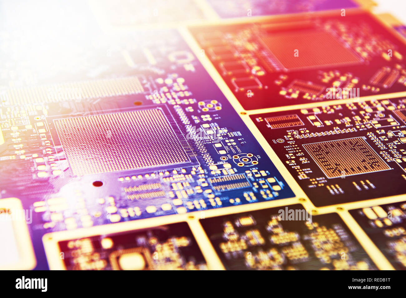 Scheda per microcircuiti e componenti elettronici closeup Foto Stock