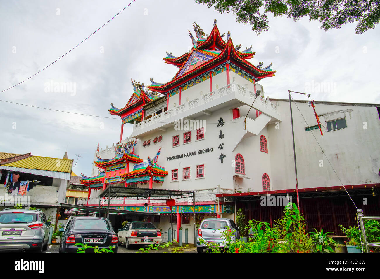 Vista del Hainan edificio di associazione a Kuching, Sarawak, Borneo Malese. Foto Stock