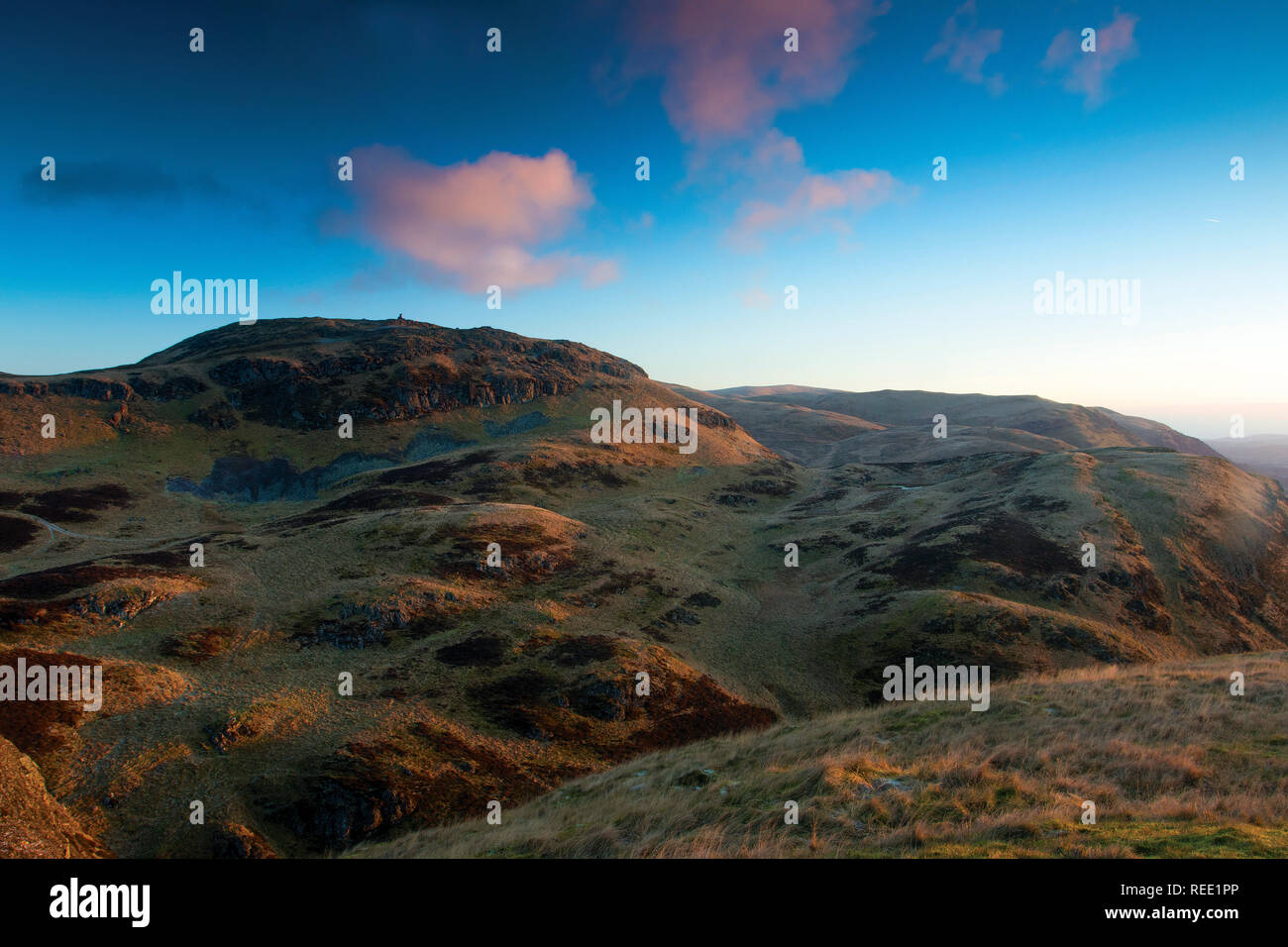 Dumyat dal castello legge all'alba, le Ochil Hills, Stirlingshire Foto Stock