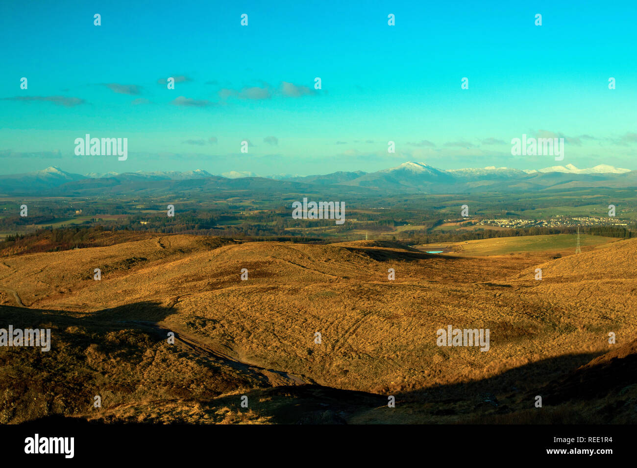 La Southern Highlands da Dumyat, le Ochil Hills, Stirlingshire Foto Stock