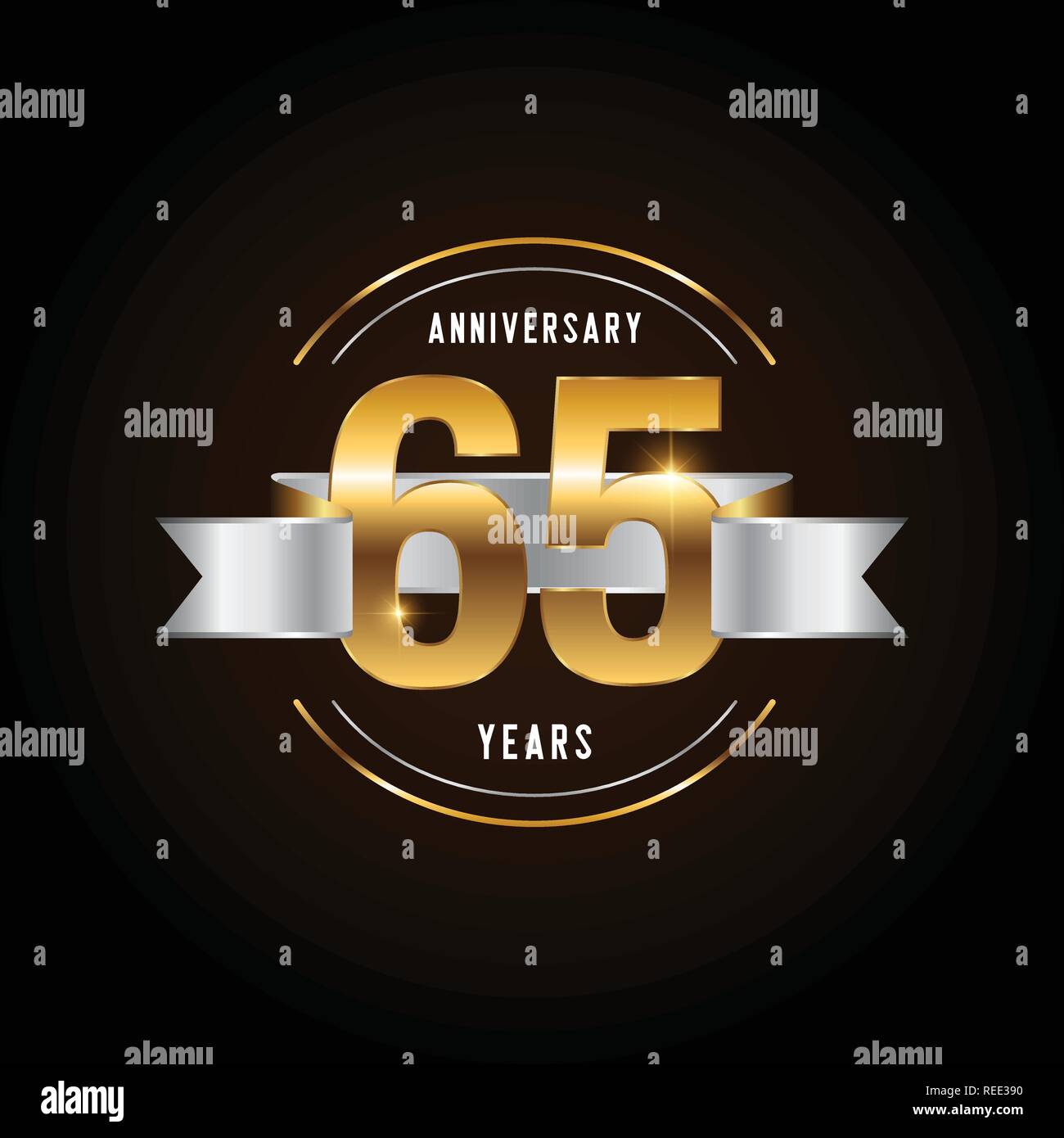 65 anni di anniversario celebrazione logotipo. Golden Anniversary emblema con nastro. Design per opuscoli, depliant, rivista, brochure, poster, web, invita Illustrazione Vettoriale