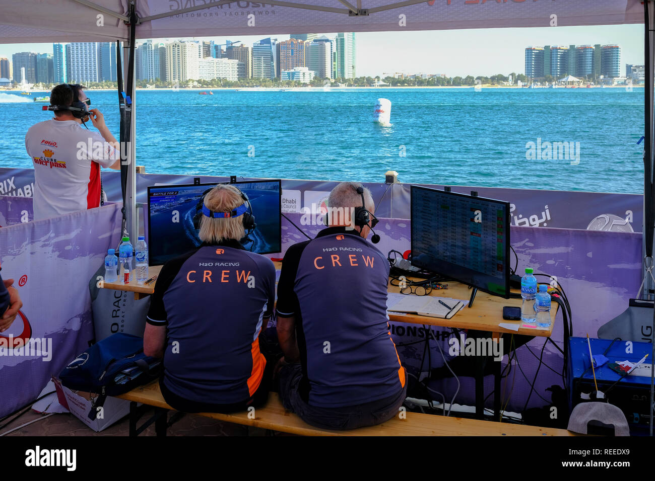 H2O Racing i membri dell'equipaggio a F1H2O Racing Abu Dhabi, Emirati arabi uniti Foto Stock