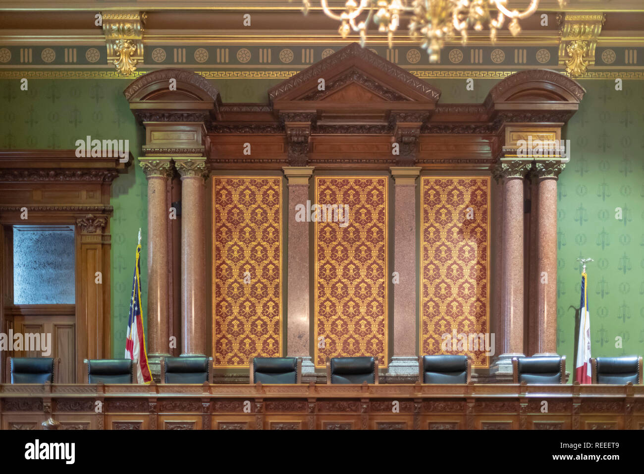 Des Moines, Iowa - La vecchia corte suprema camera in Iowa State Capitol Building. Foto Stock