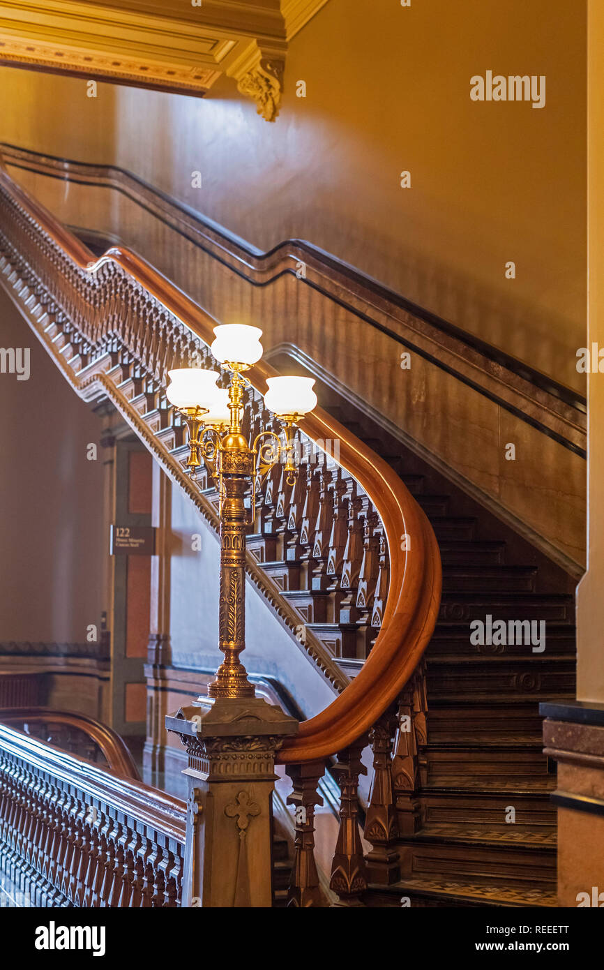 Des Moines, Iowa - una scalinata in Iowa State Capitol Building. Foto Stock