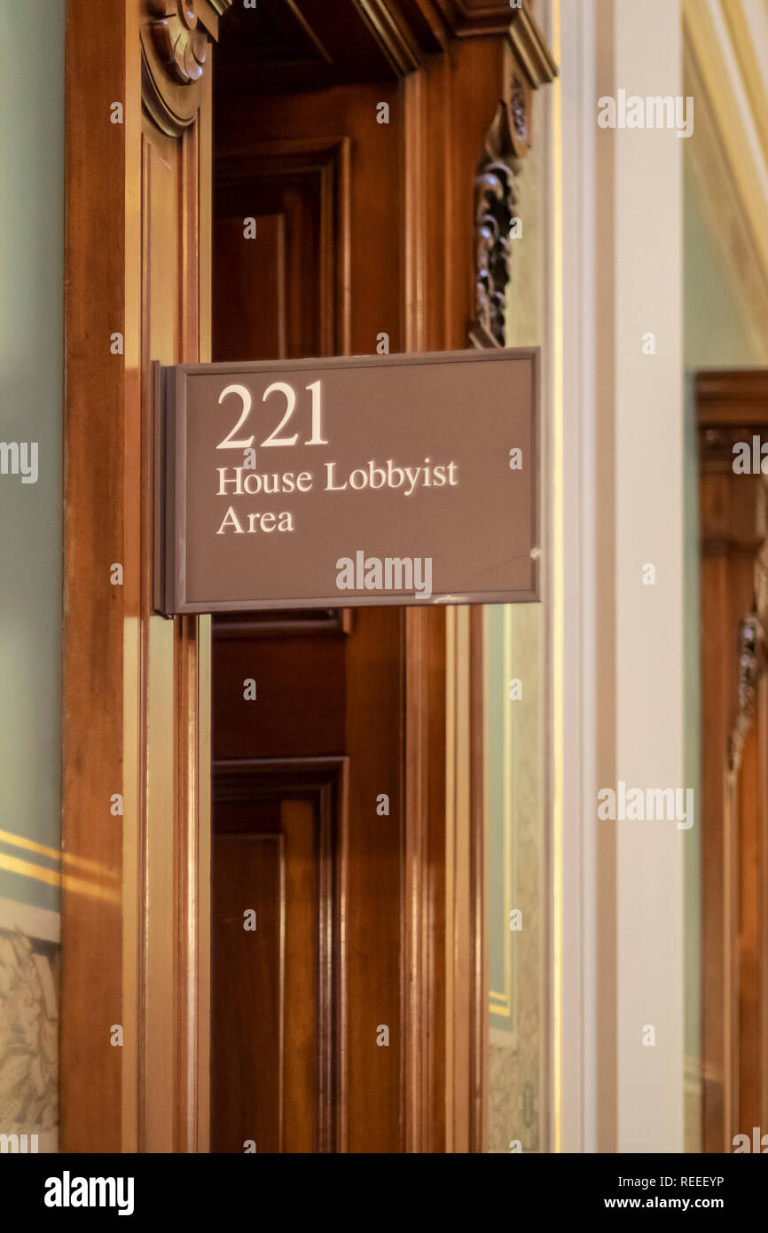 Des Moines, Iowa - Il lobbista area per la Casa dei Rappresentanti in Iowa State Capitol Building. Foto Stock
