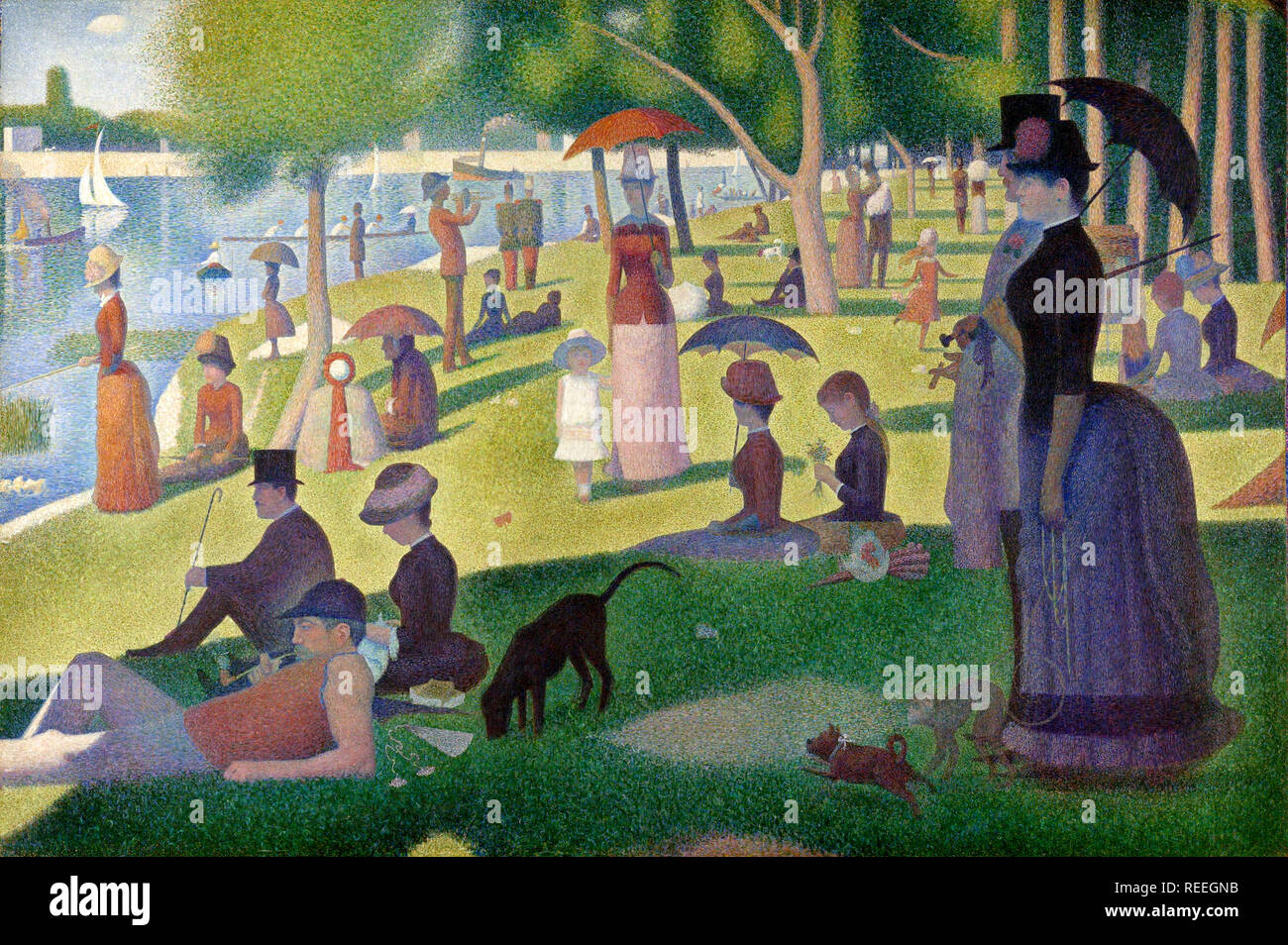 Una domenica pomeriggio sull'isola della Grande Jatte di Georges Seurat Foto Stock