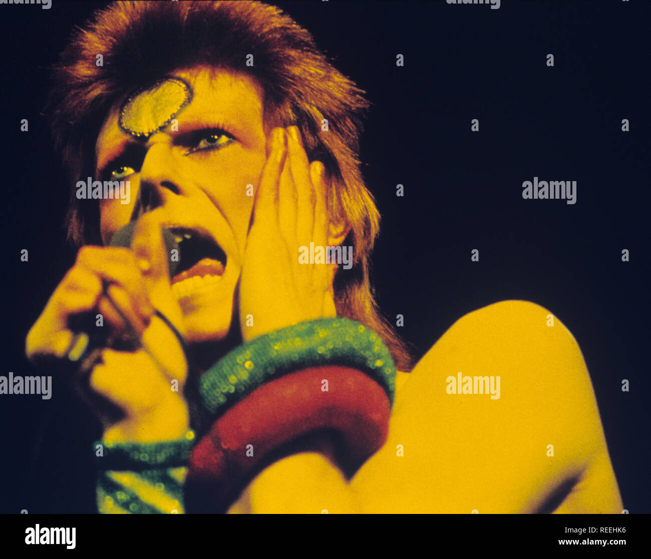 1973, Maggio 12th, Londra, Earls Court di Londra, Gran Bretagna - 1973 (foto Gijsbert Hanekroot) *** Caption locale *** David Bowie ziggy stardust earls court ahoi Foto Stock