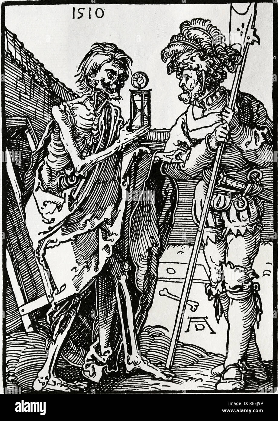 La morte e la Landsknecht. Silografia di Albrecht Dürer. 1510. Foto Stock