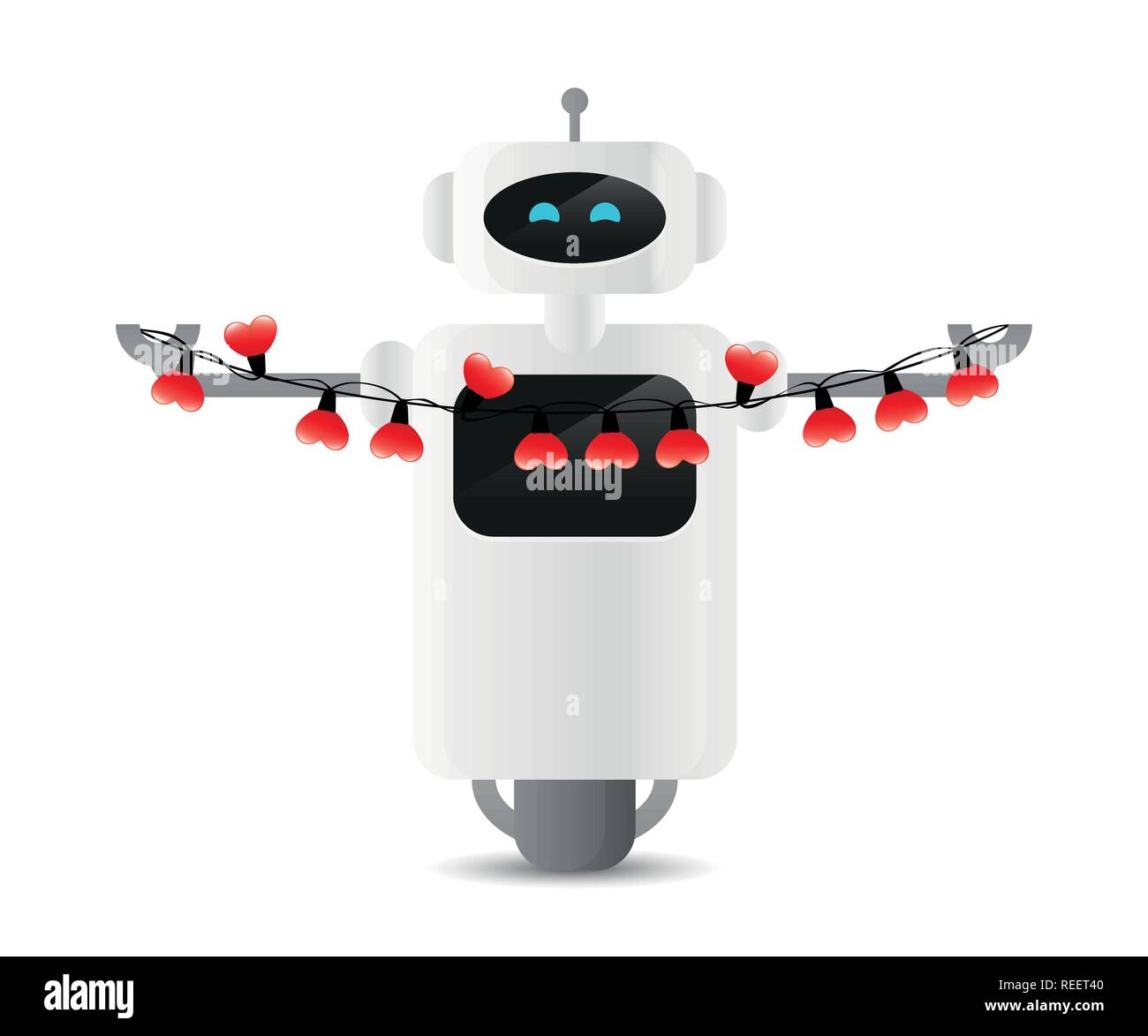 Simpatico robot tenendo a forma di cuore le luci fairy illustrazione vettoriale EPS10 Illustrazione Vettoriale