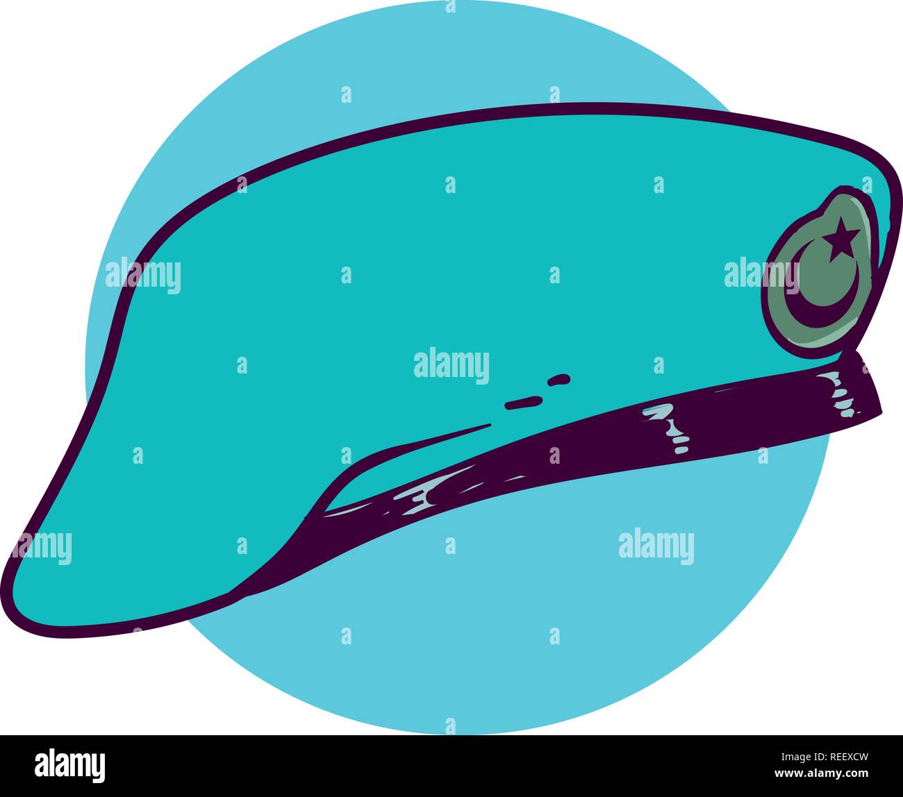 Un soldato turco uniforme berretto blu, militare sergente cappuccio uniforme. stile cartoon illustrazione vettoriale. le forze speciali camouflage cappuccio dell'esercito turco. Illustrazione Vettoriale