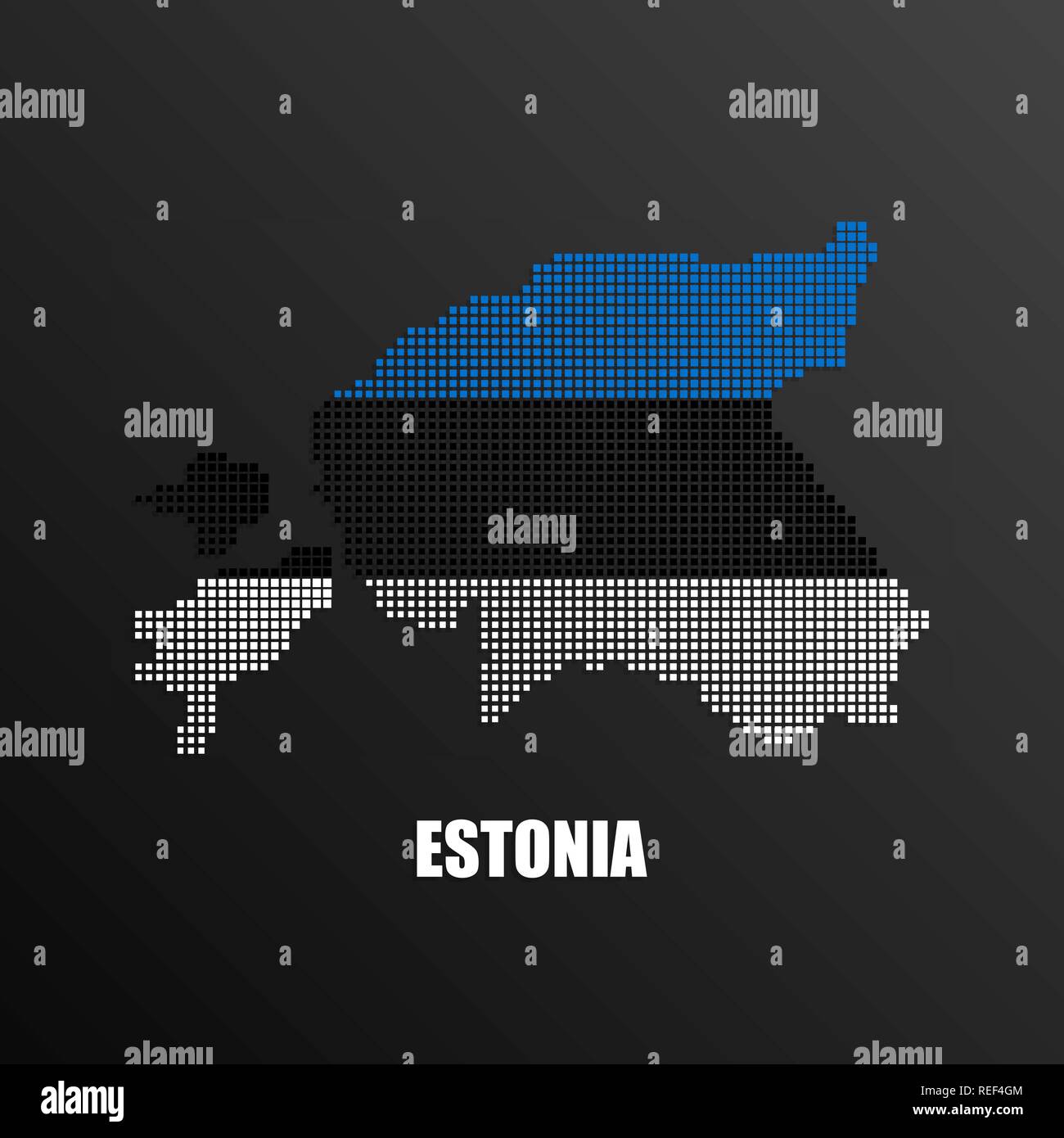 Illustrazione Vettoriale di mezzitoni astratta mappa di Estonia fatte di pixel quadrati con estone di bandiera nazionale dei colori per la vostra scheda grafica e web design Illustrazione Vettoriale