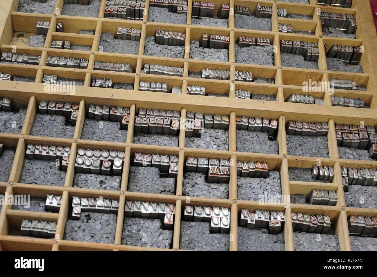 Milano (Italia), la Fiera della cultura, composizione tipografica con caratteri di piombo Foto Stock