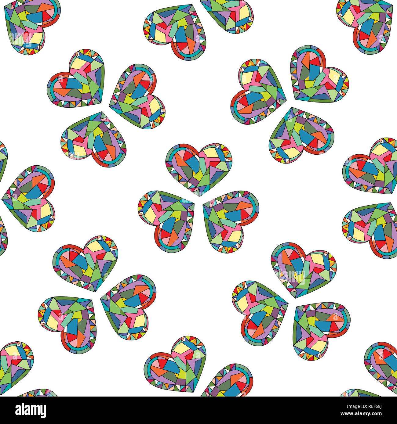 Cuori disegnati a mano vector seamless pattern. Il giorno di San Valentino vacanze sfondo in stile moderno. Amore texture geometriche per la superficie di progettazione, tessile, wra Illustrazione Vettoriale