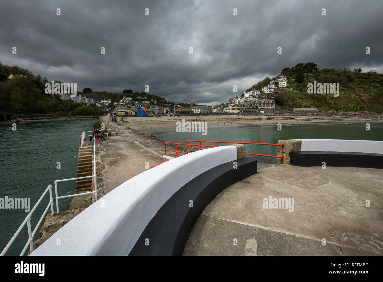 Looe; Banjo Pier; Cornovaglia; Regno Unito Foto Stock
